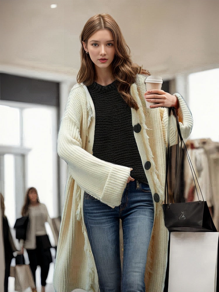 Damen Grobstrickcardigan mit lässigem Fransen-Design Drune