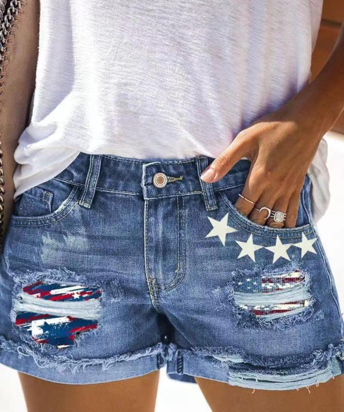 Damen Modische Destroyed Denim-Shorts mit kreativen Aufnähern Drune
