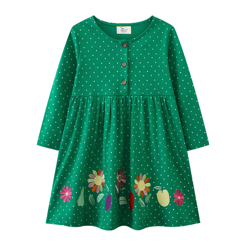 Mädchen Baumwollkleid mit bunten Blumenstickereien Drune