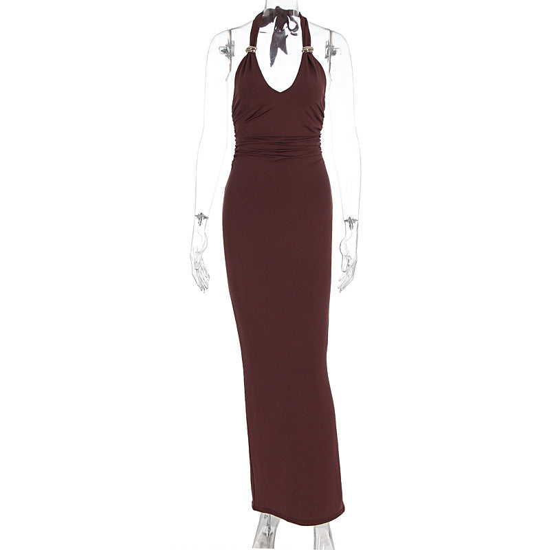 Damen Elegantes Abendkleid mit tiefem V-Ausschnitt und dekorativem Halter Drune