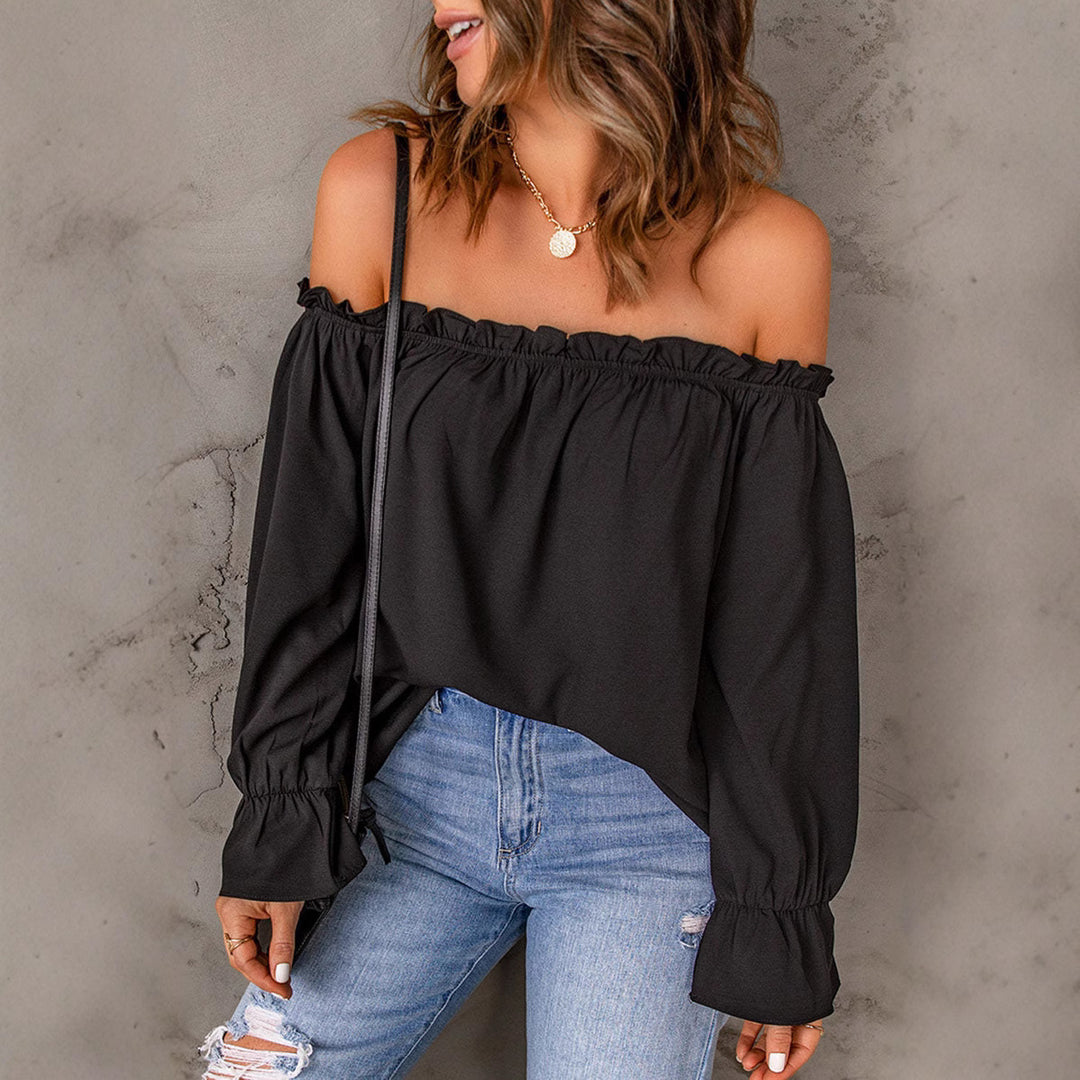 Damen Off-Shoulder Bluse mit Rüschendetails und elastischen Ärmeln Drune