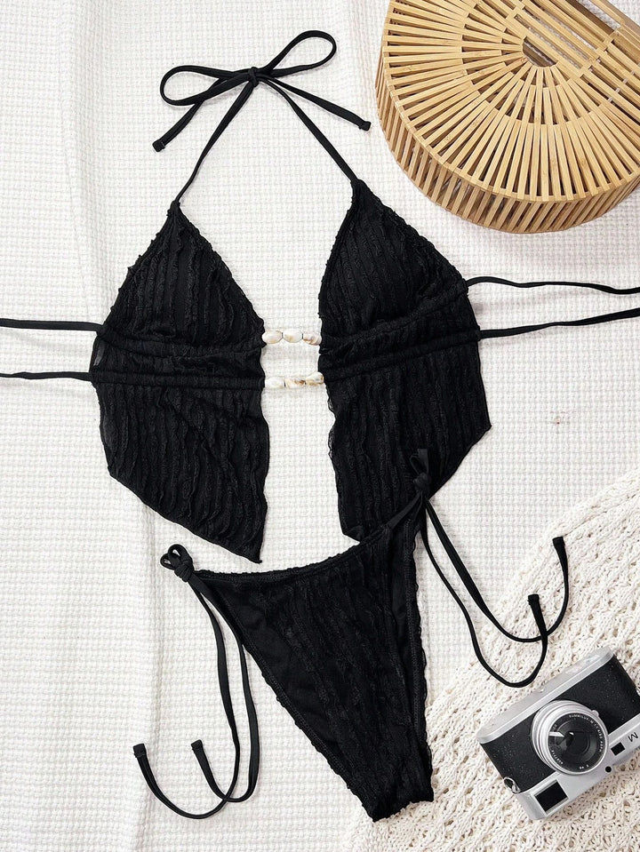 Damen Bikini-Set mit modischem Rüschendesign und verstellbaren Bindebändern Drune