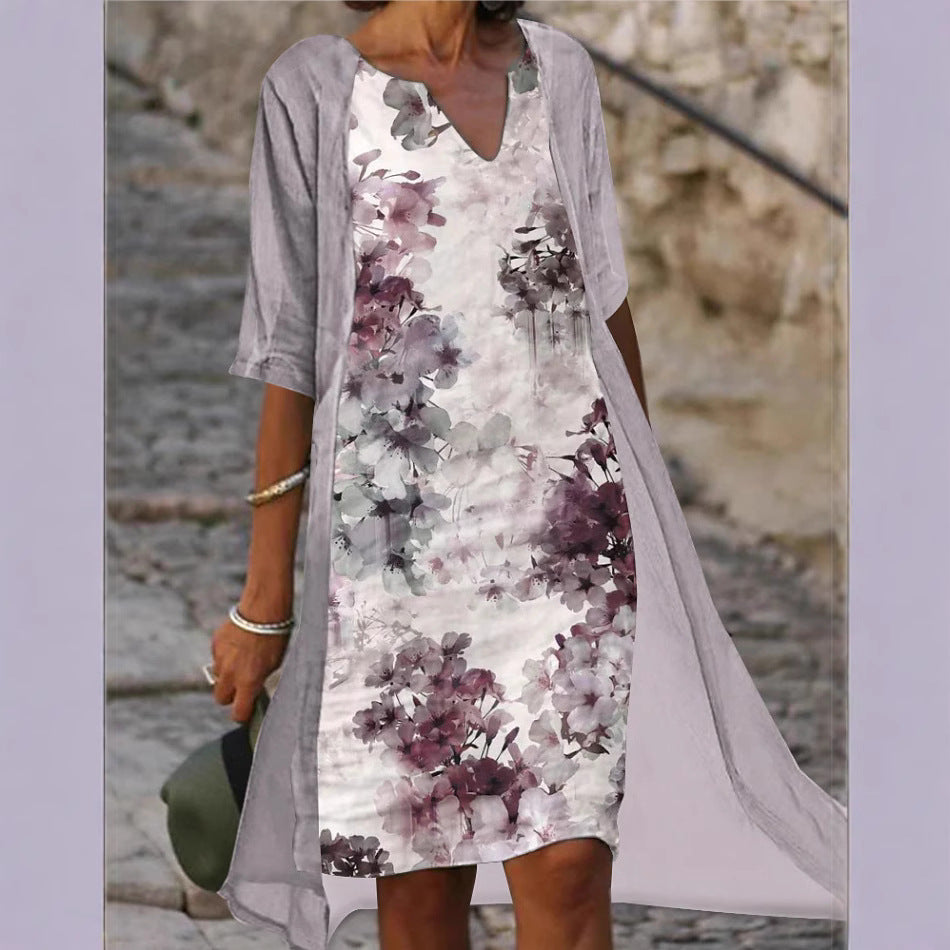 Damen Freizeitkleid mit floralem Design und tiefem V-Ausschnitt Drune