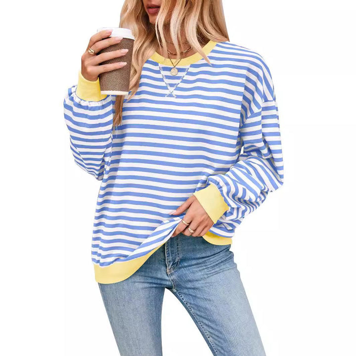 Damen lässiger Sweater mit auffälligem Streifenmuster und elastischen Bündchen Drune