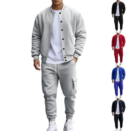 Herren nan sportives College-Set aus Sweatjacke mit Druckknöpfen und Cargo-Jogginghose mit Tunnelzug Drune