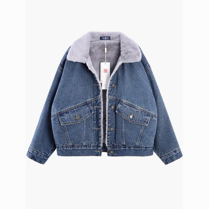 Damen gesteppte Jeansjacke mit weichem Fleecefutter und klassischen Taschen Drune