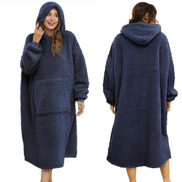 Herren nan übergroßer Sherpa-Wohnmantel mit Kapuze und praktischen Eingrifftaschen Drune