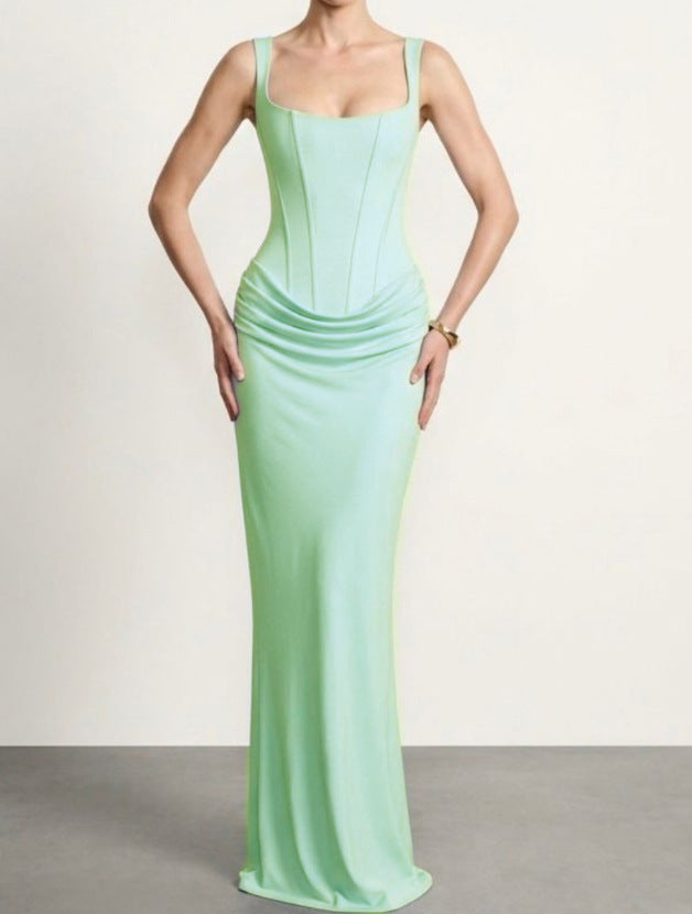 Damen Elegantes Maxikleid mit tiefem V-Ausschnitt und seitlichem Schlitz Drune