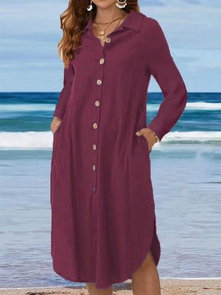 Damen Hemdblusenkleid mit Knopfdetail und schwingendem Saum Drune