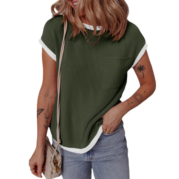 Damen modisches T-Shirt mit strukturiertem Material und Brusttasche Drune