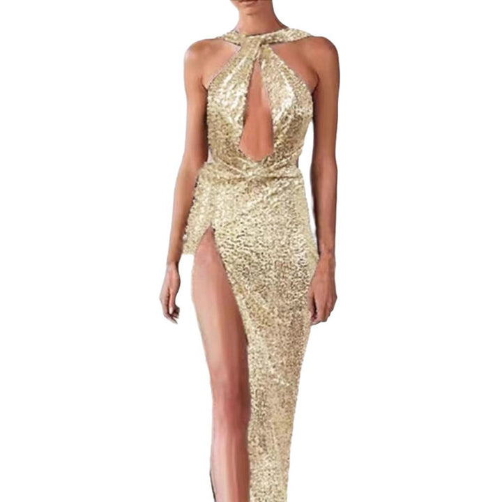 Damen Schimmerndes Cut-Out Abendkleid mit hohem Bein-Schlitz Drune