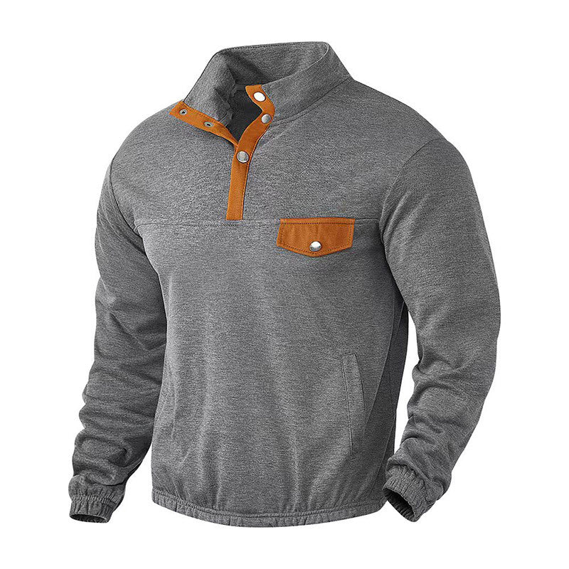 Herren modisches Sweatshirt mit Kragen und Lederdetails Drune