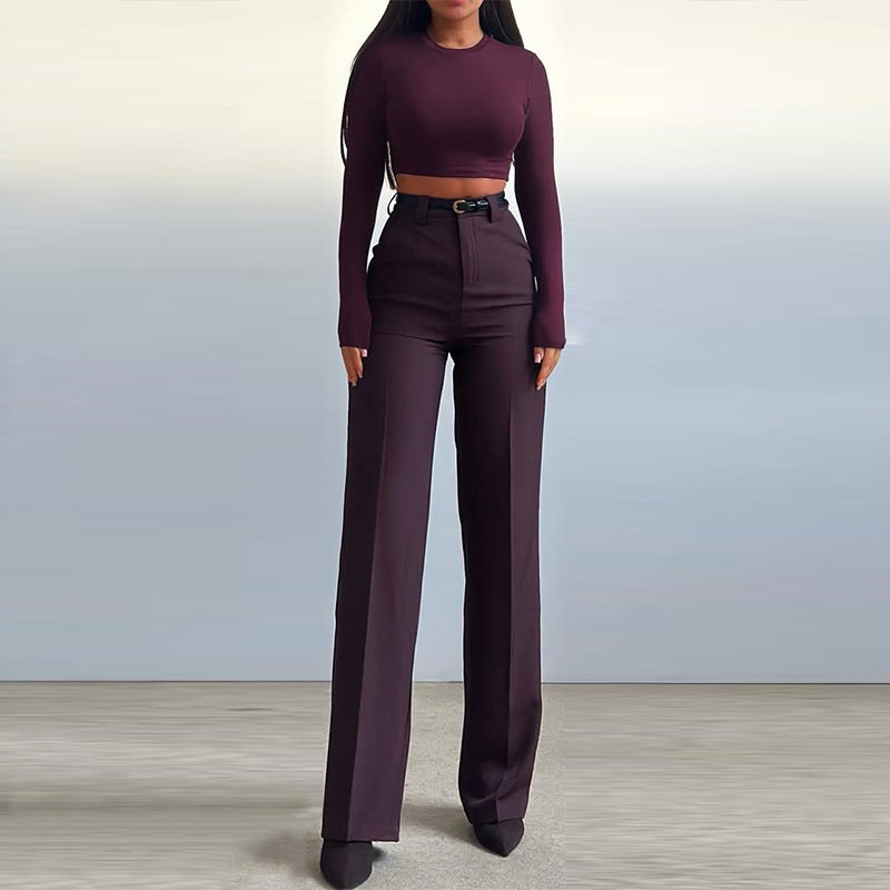 Damen Cropped Langarmoberteil mit weit geschnittenen Hosen Drune