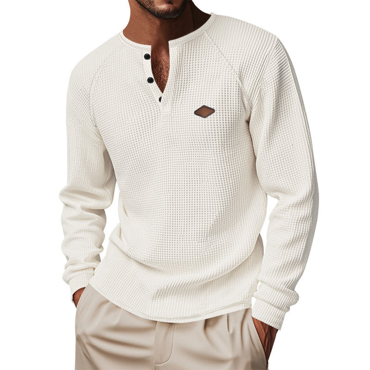 Herren Langarmshirt mit Knopfleiste und Struktur Drune