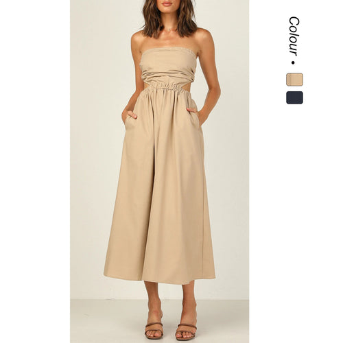 Damen Strapless Maxikleid mit seitlichem Cut-Out und praktischem Taschen-Design Drune