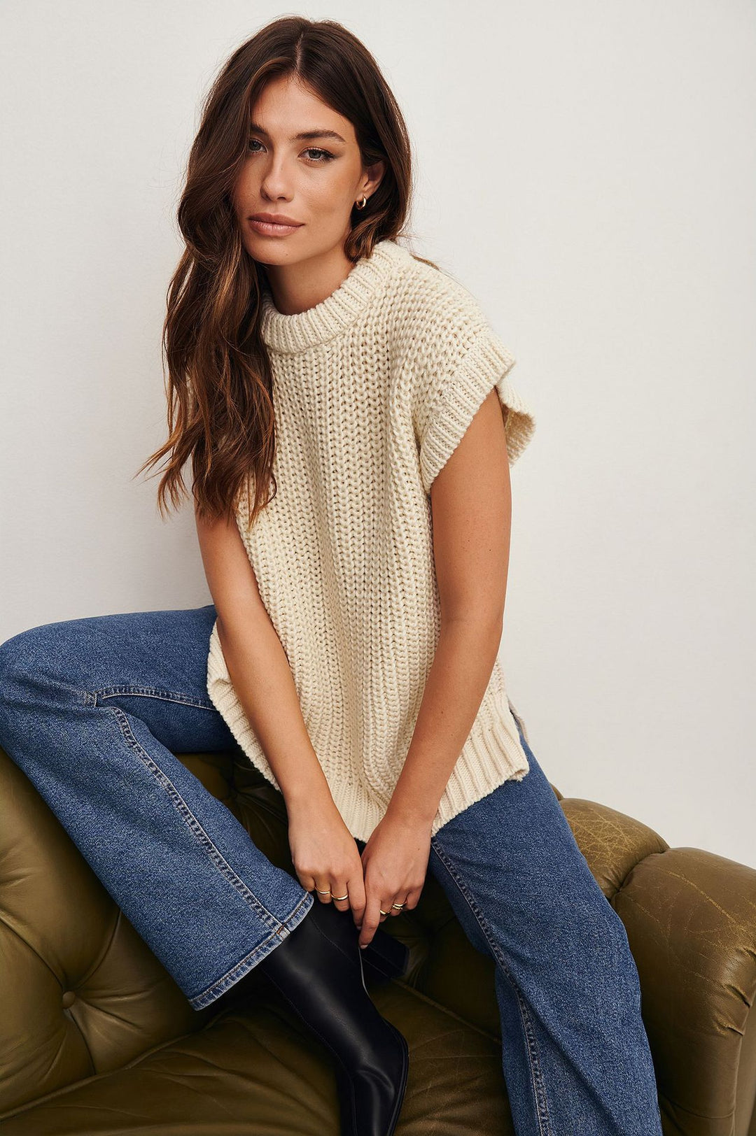 Damen Oversized Strickoberteil aus hochwertiger Baumwolle mit Tasche Drune