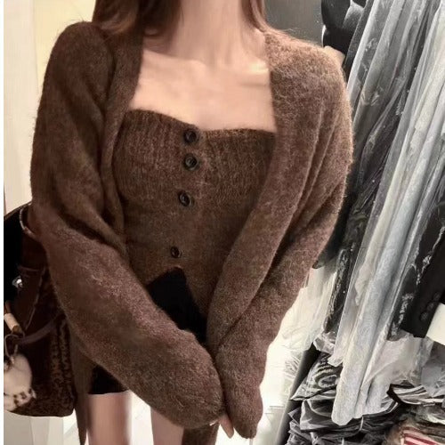 Damen Cardigan mit Knopf- und offenen Fronten Drune