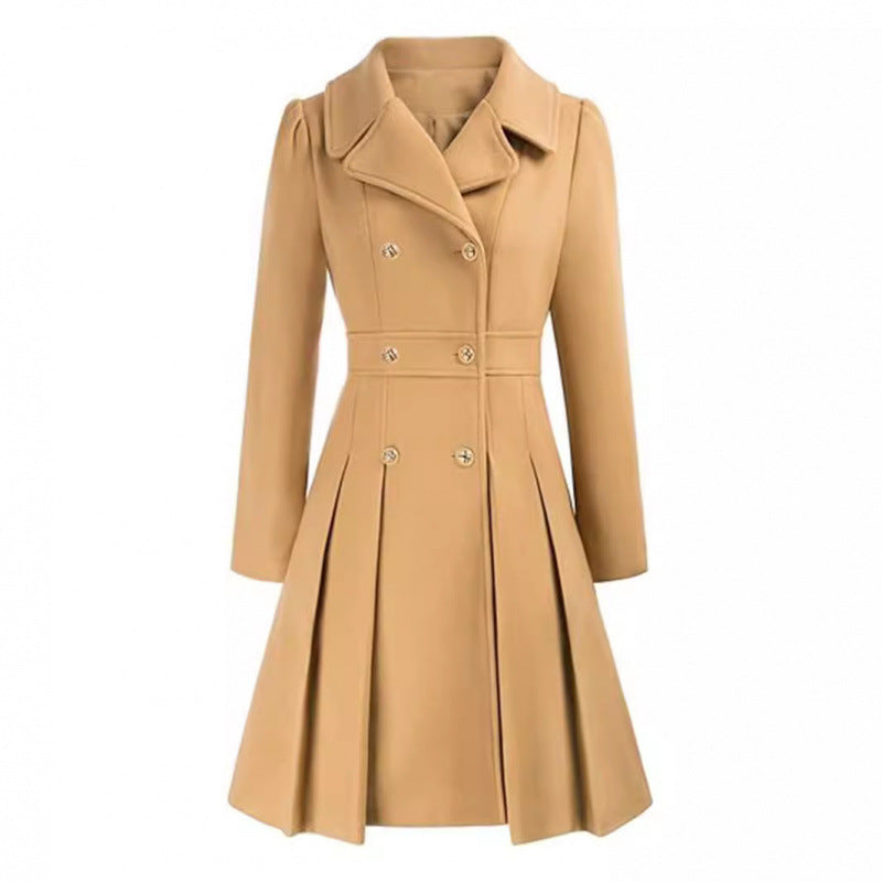 Damen Eleganter Trenchcoat mit tailliertem Schnitt und Plissee-Detail Drune