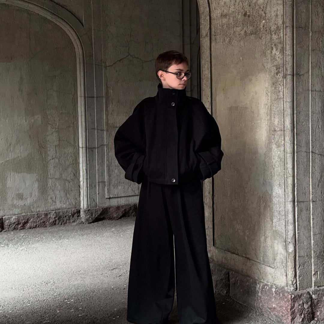 Damen Oversized Wolljacke mit hohen Kragen und praktischen Taschen Drune