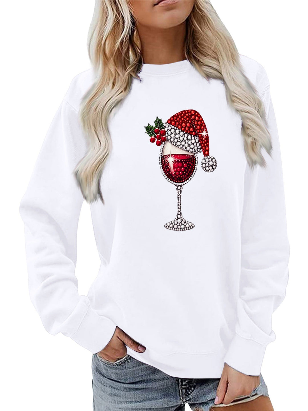 Damen Sweatshirt mit weichem Innenfutter und festlichem Weinmotiv Drune