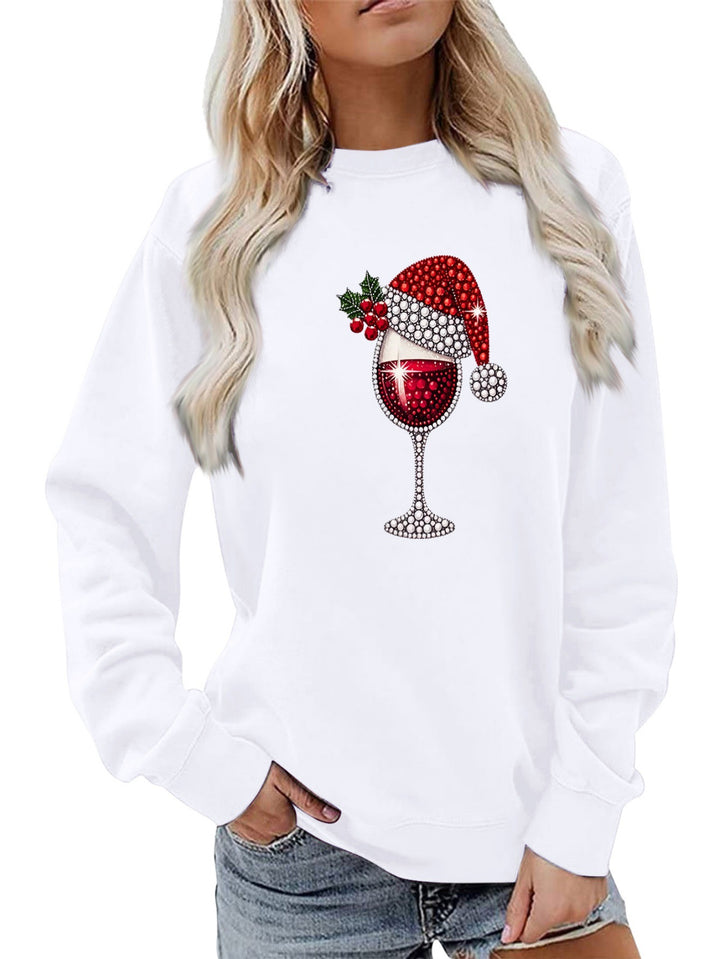 Damen Sweatshirt mit weichem Innenfutter und festlichem Weinmotiv Drune