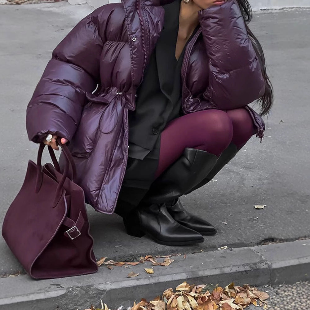 Damen Oversized Daunenjacke mit sichtbarem Steppdesign und hohem Kragen Drune