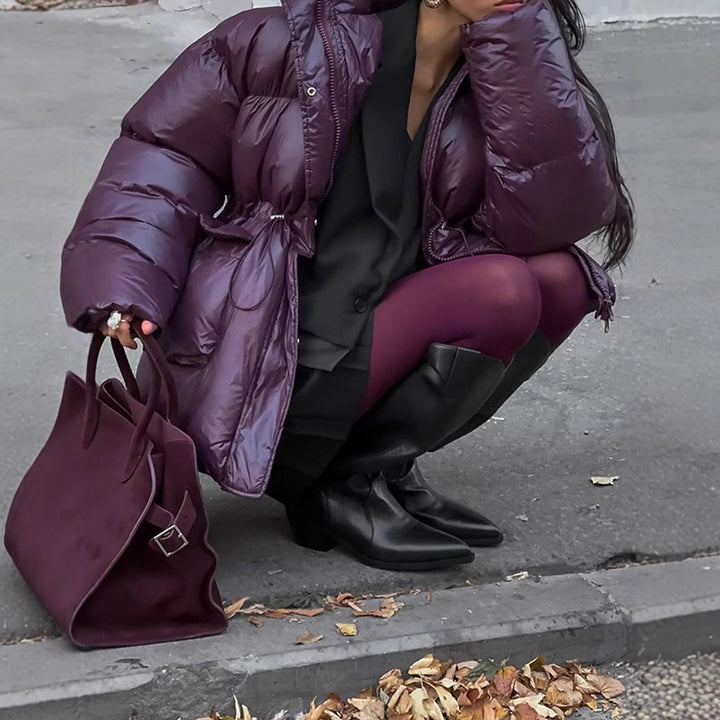 Damen Oversized Daunenjacke mit sichtbarem Steppdesign und hohem Kragen Drune