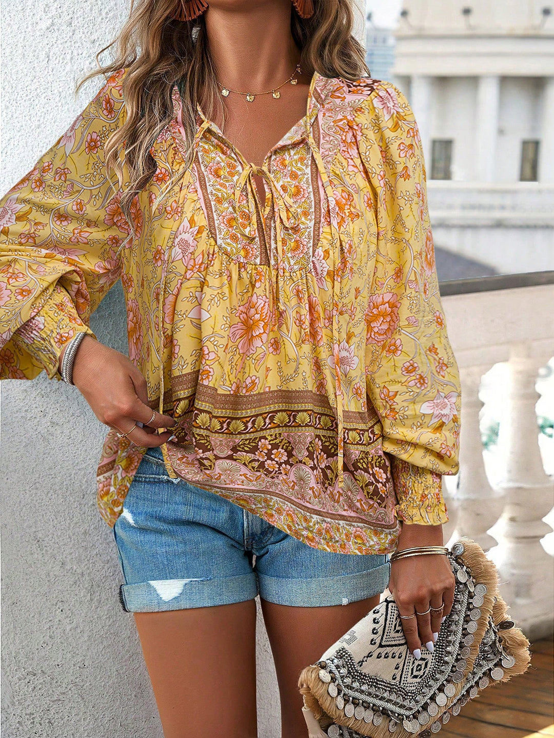Damen Blusenshirt mit floralem Design und lässigem Schnitt Drune