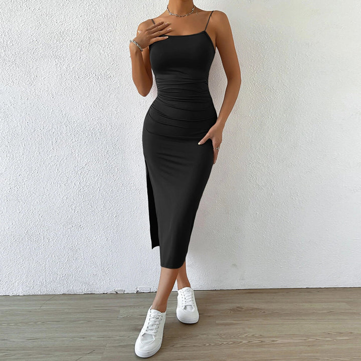 Damen Maxikleid mit schmalen Spaghettiträgern und seitlichem Schlitz Drune