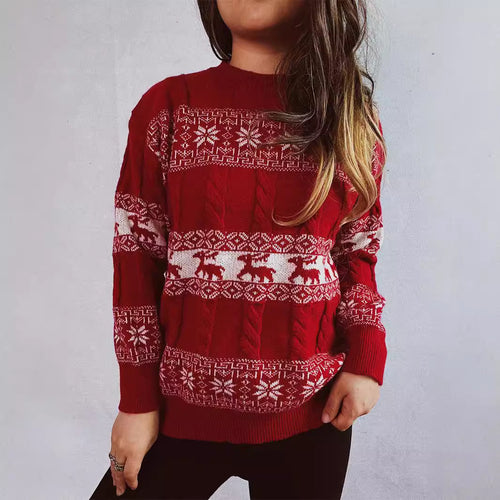 Damen Strickpullover mit festlichem Rentier-Motiv und Zopfmuster Drune