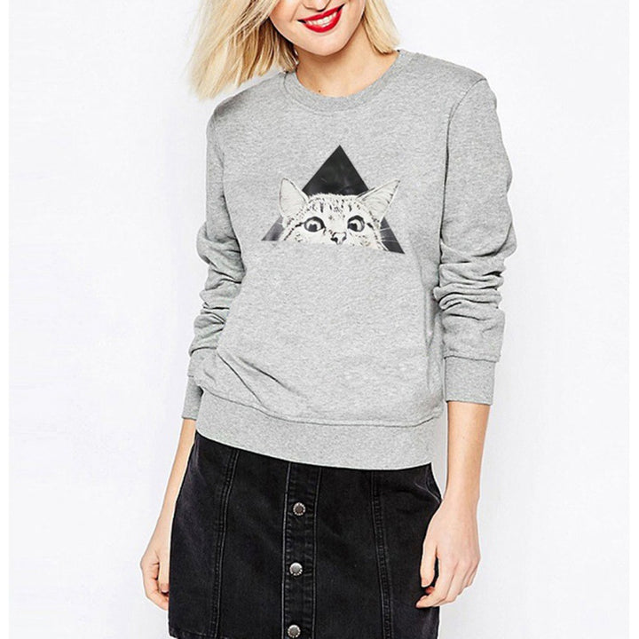 Damen Sweatshirt mit Katzenmotiv und kreativem geometrischen Design Drune
