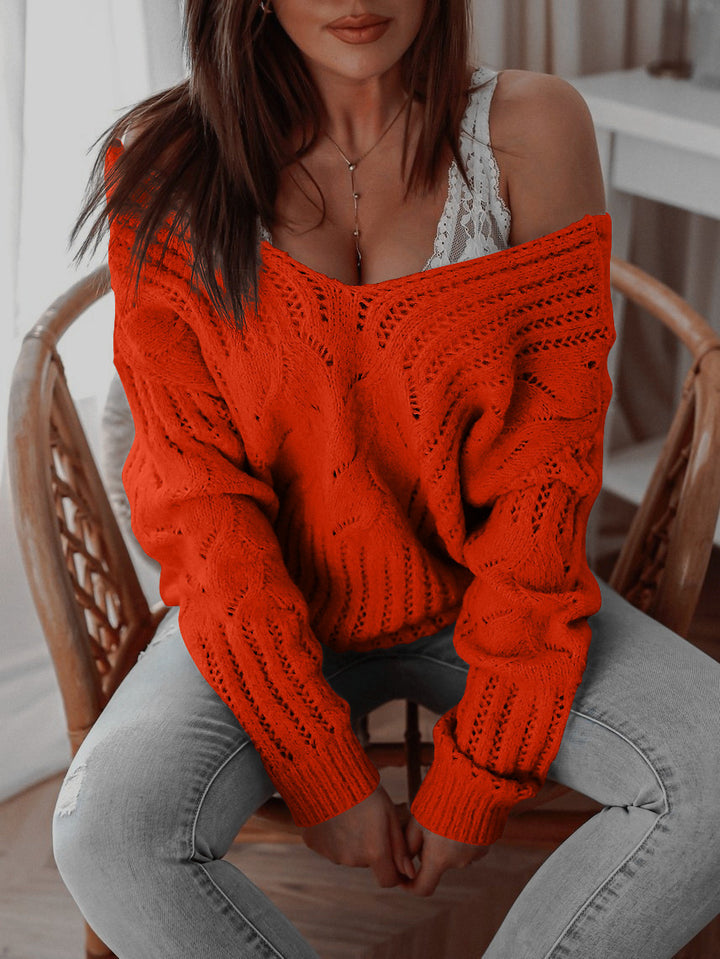 Damen Oversized Strickpullover mit offener Schulter und strukturiertem Zopfdesign Drune