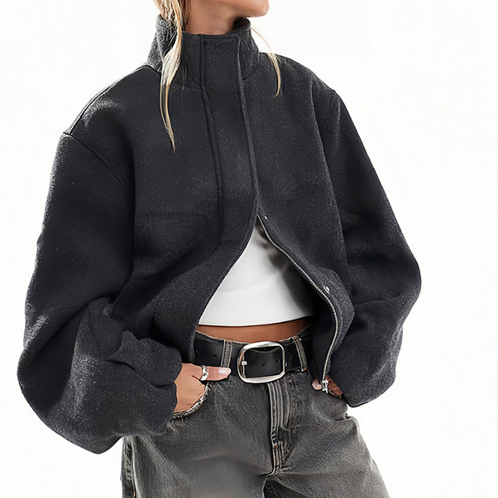 Damen Oversized Fleecejacke mit hohem Kragen und Reißverschluss Drune