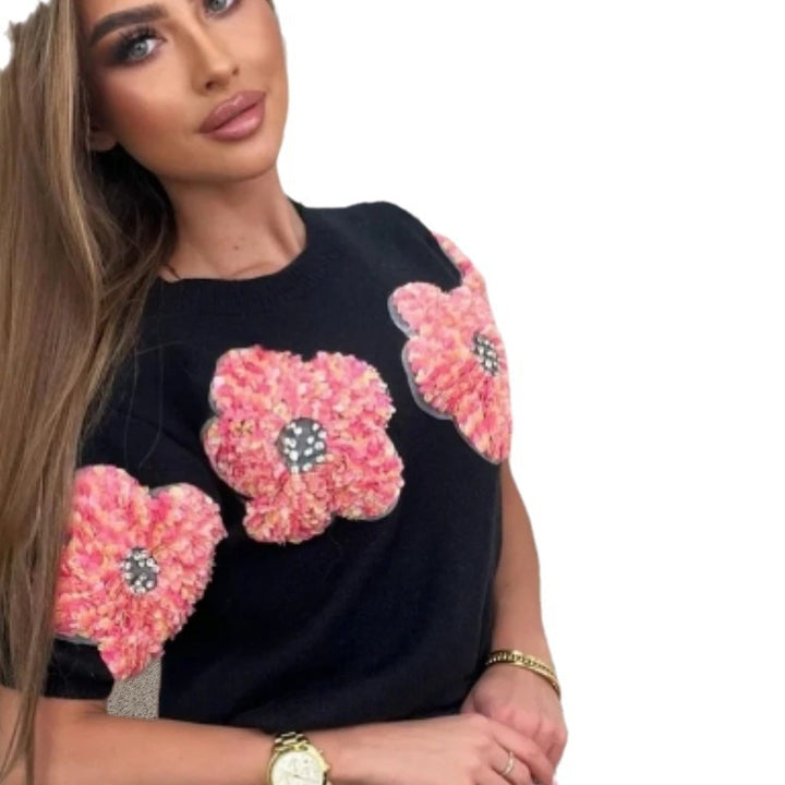Damen Modischer Strickpullover mit floralen Applikationen Drune