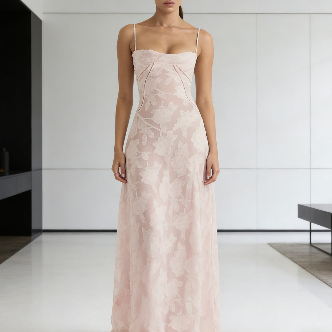Damen Elegantes Abendkleid mit floralem Oberteil und schmalen Spaghetti-Trägern Drune