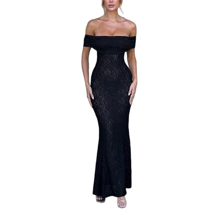 Damen Verführerisches Spitzen-Maxikleid mit schulterfreiem Design Drune