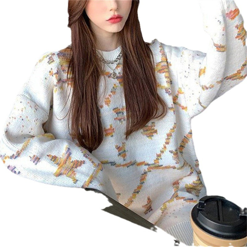 Damen modischer Strickpullover mit kreativem Muster Drune
