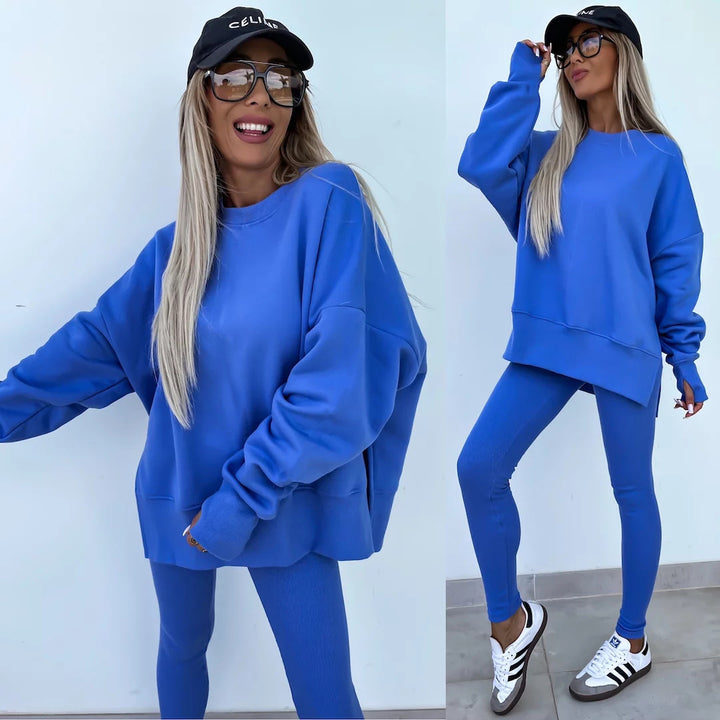 Damen nan Oversize Sweatshirt mit taillierten Rib-Leggings Set Drune