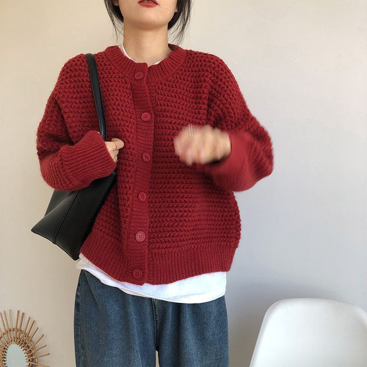Damen Grobstrickjacke mit Knopfdetails und oversized Schnitt Drune