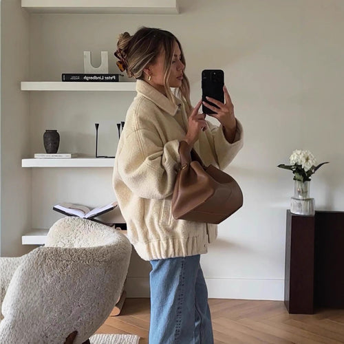 Damen strapazierfähige und kuschelige Teddyjacke mit elastischem Bund Drune