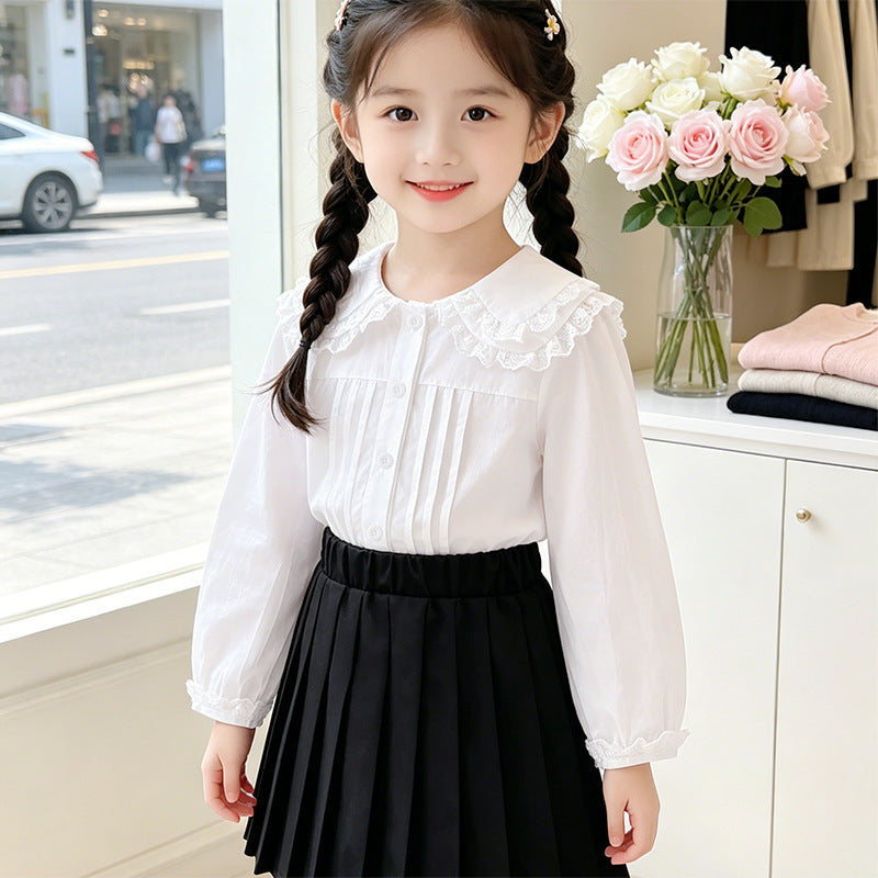 Damen elegante Bluse mit Spitzenkragen Drune