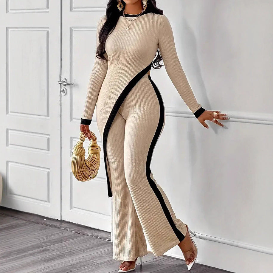 Damen Stilvoller Jumpsuit mit asymmetrischem Design und kontrastierenden Paspeln Drune