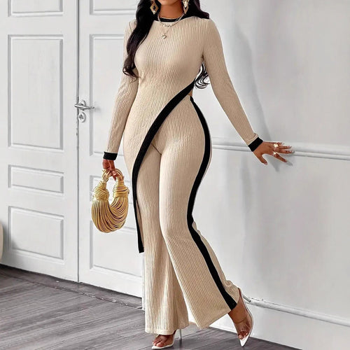 Damen Stilvoller Jumpsuit mit asymmetrischem Design und kontrastierenden Paspeln Drune