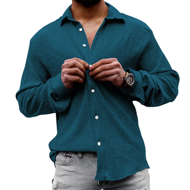Herren nan strukturiertes Casual-Hemd mit Crinkle-Optik, Hemdkragen und legerem Oversize-Schnitt Drune