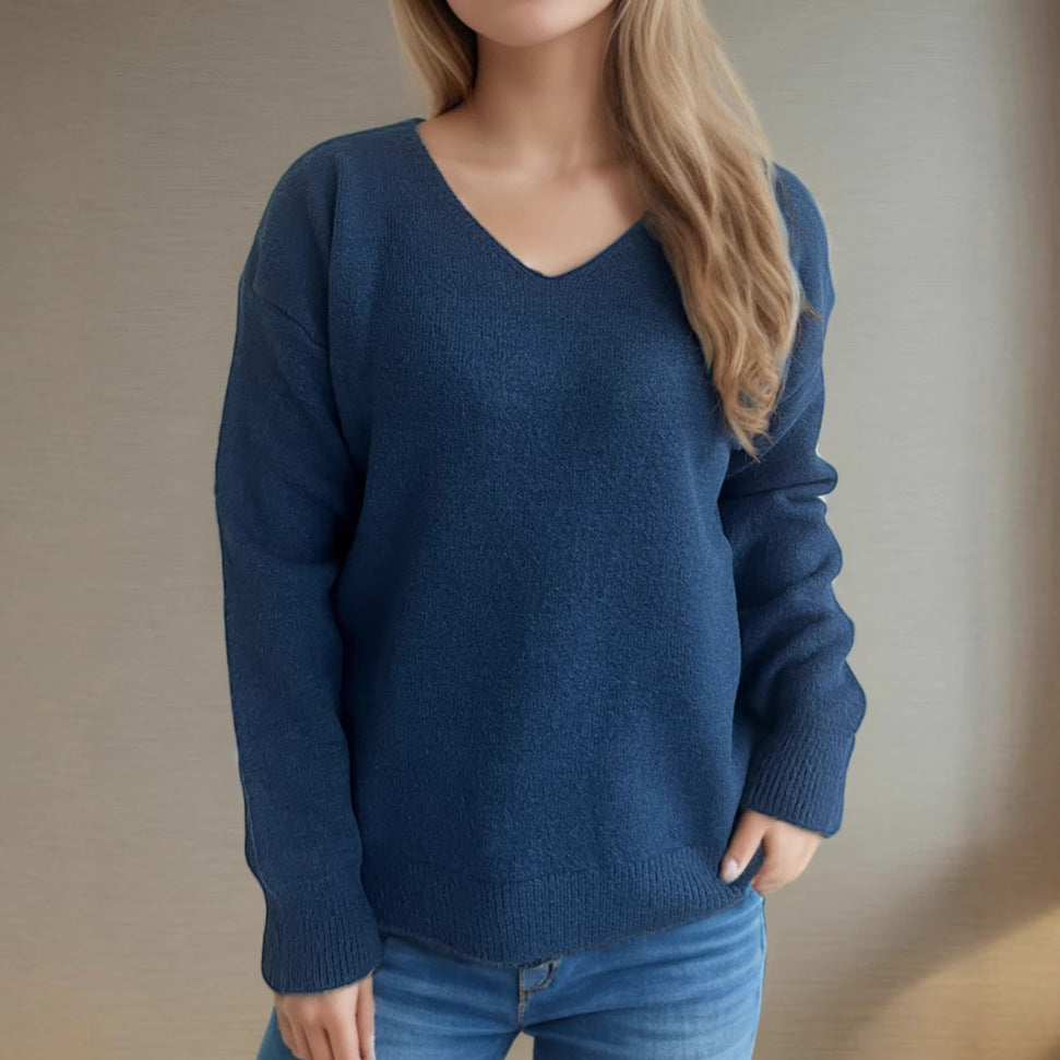 Damen lässiger V-Ausschnitt Pullover mit modernem Strukturdesign Drune