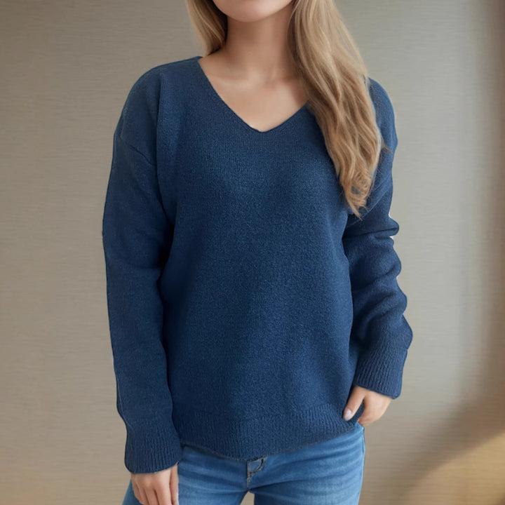 Damen lässiger V-Ausschnitt Pullover mit modernem Strukturdesign Drune