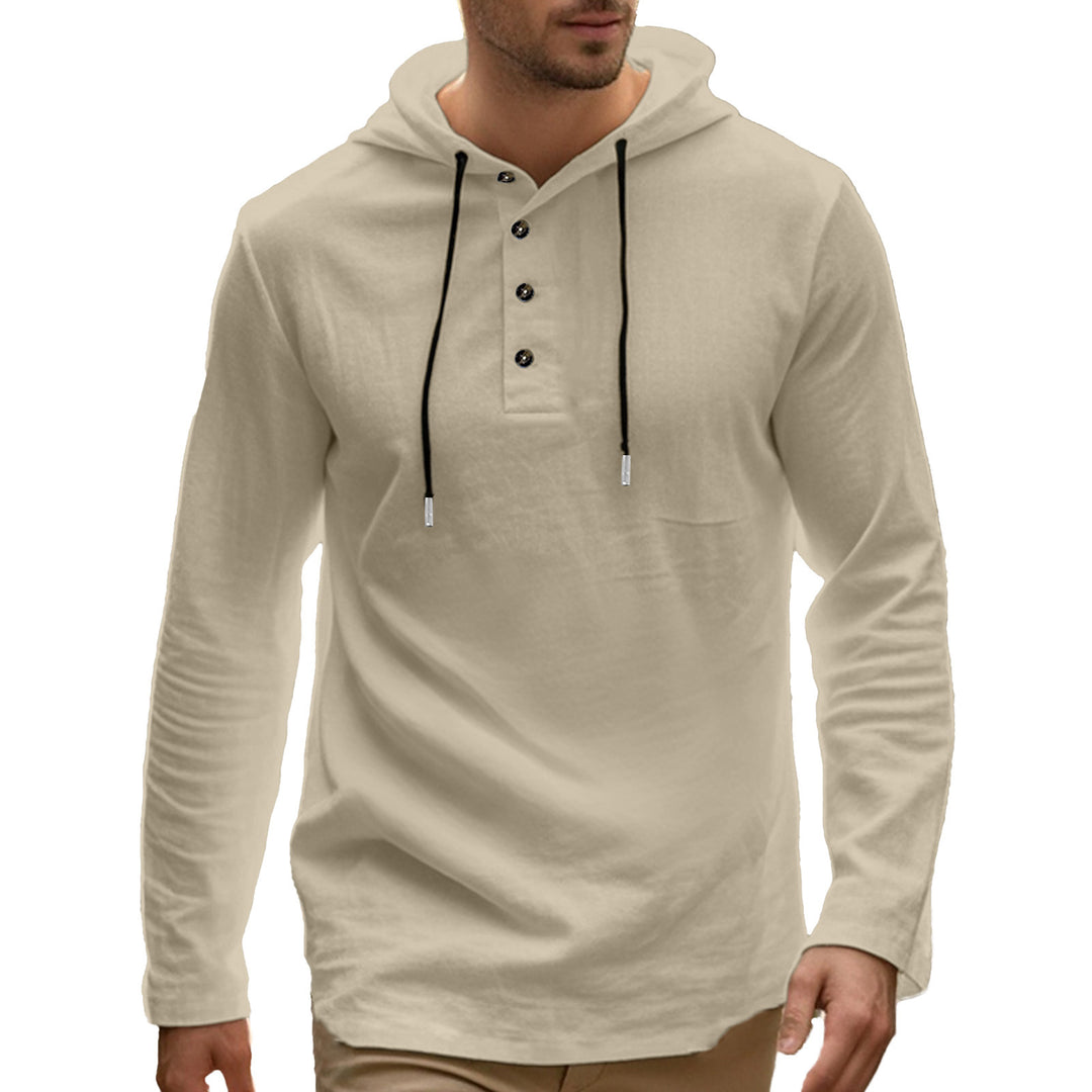 Herren lässiges Langarm-Hoodie-Shirt mit Knopfdetails und praktischen Taschen Drune
