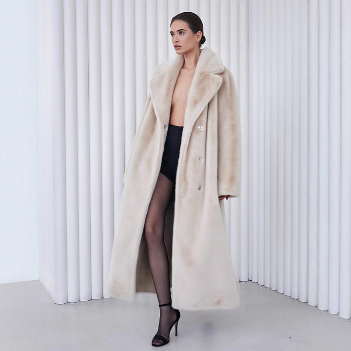 Damen Eleganter und warmer Übermantel mit breitem Kragen und Knopfverschluss Drune