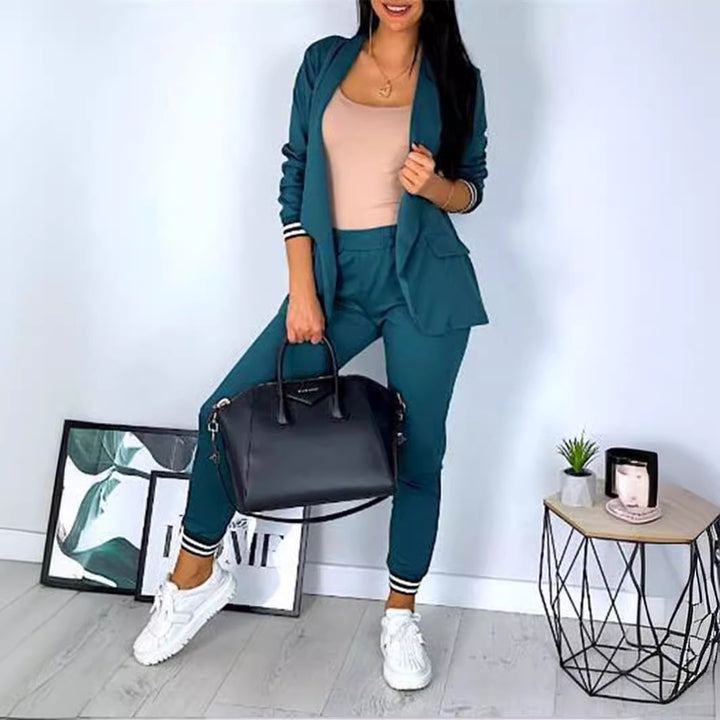 Damen nan sportlich-elegantes Blazer-Jogginghose Zweiteiler mit elastischem Bund und Bündchen Drune