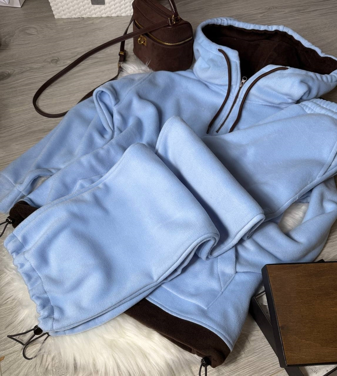 Damen kuscheliger Fleece-Jogginganzug mit hohem Kragen undKordelzug Drune